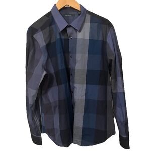 Perry Ellis Men's XL Blue Check Plaid Roll Tab Long Sleeve Casual Dress Shirt